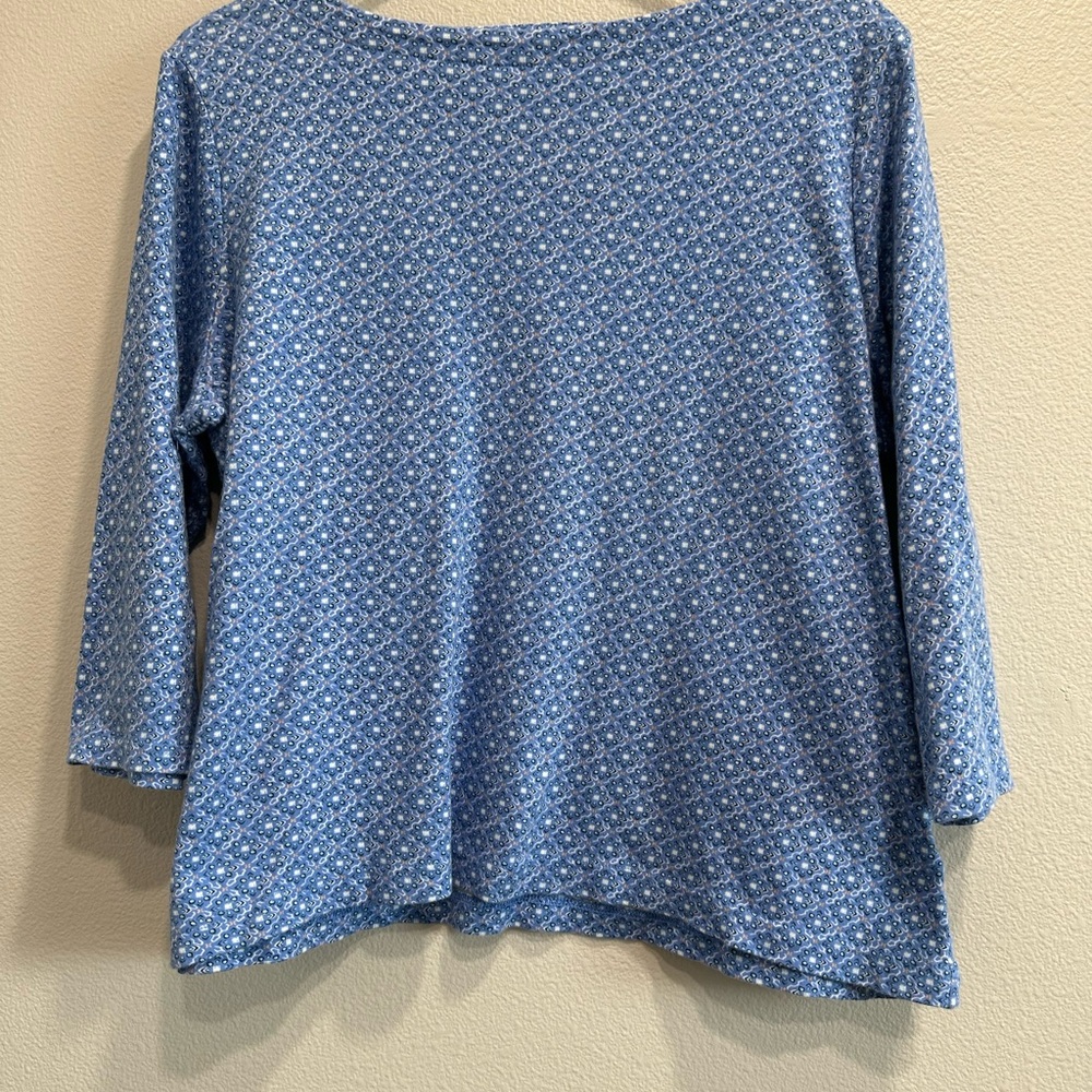 Croft & Barrow XL Women's Blue Patterned 3/4 Sleeve Top,cotton,casual